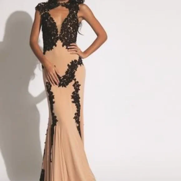 gold draped dress Long Formal Dress 42600 by Jovani